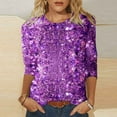 thumbnail image 2 of Youmylove Women's Tee Gradient Sequin Casual Printed Round Neck Three Quarter Sleeve T-Shirt Top Leisure Dailywear, 2 of 5