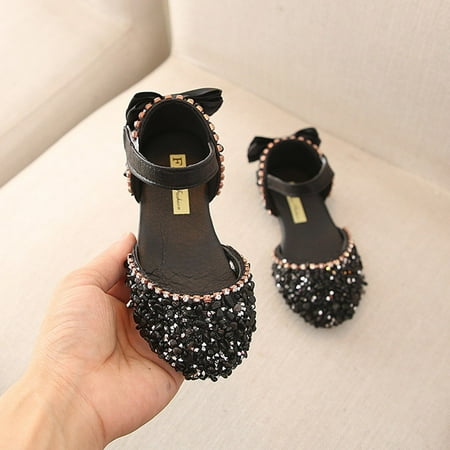 

SBYOJLPB Children Infant Kids Baby Girls Bowknot Crystal Princess Sandals Casual Shoes Reduced Price Black 11C(28)