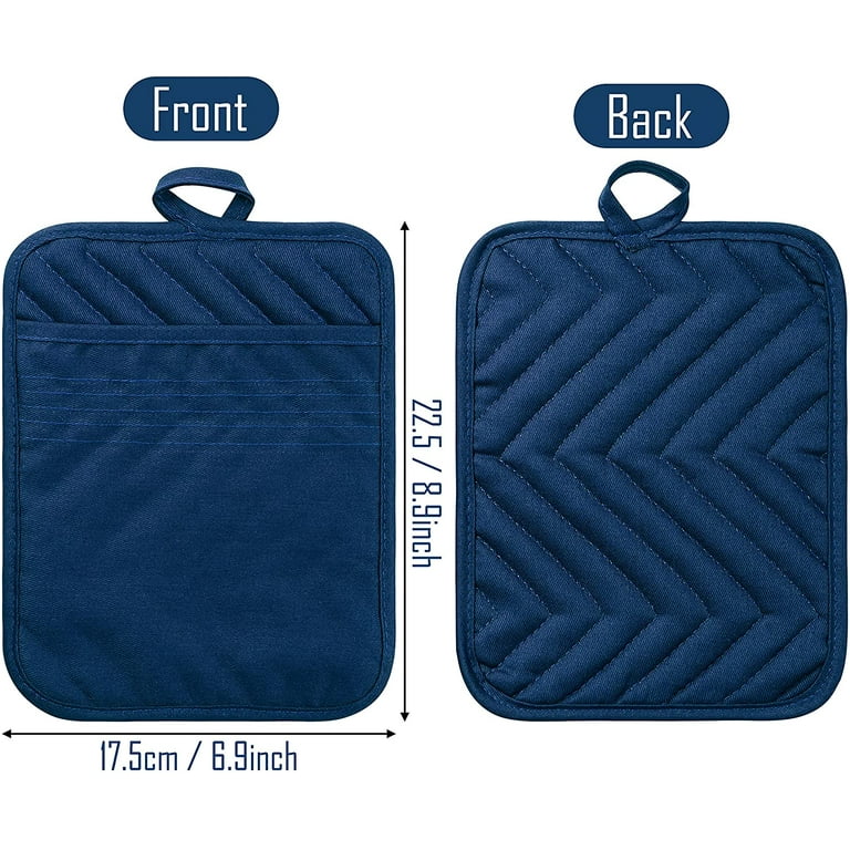Blue Pumpkins 2Pcs Pot Holders for Kitchen,Non Slip & Heat Insulation Terry  Cloth Potholder Set with Pocket,Thick Hot Pad Oven Mitts Trivet