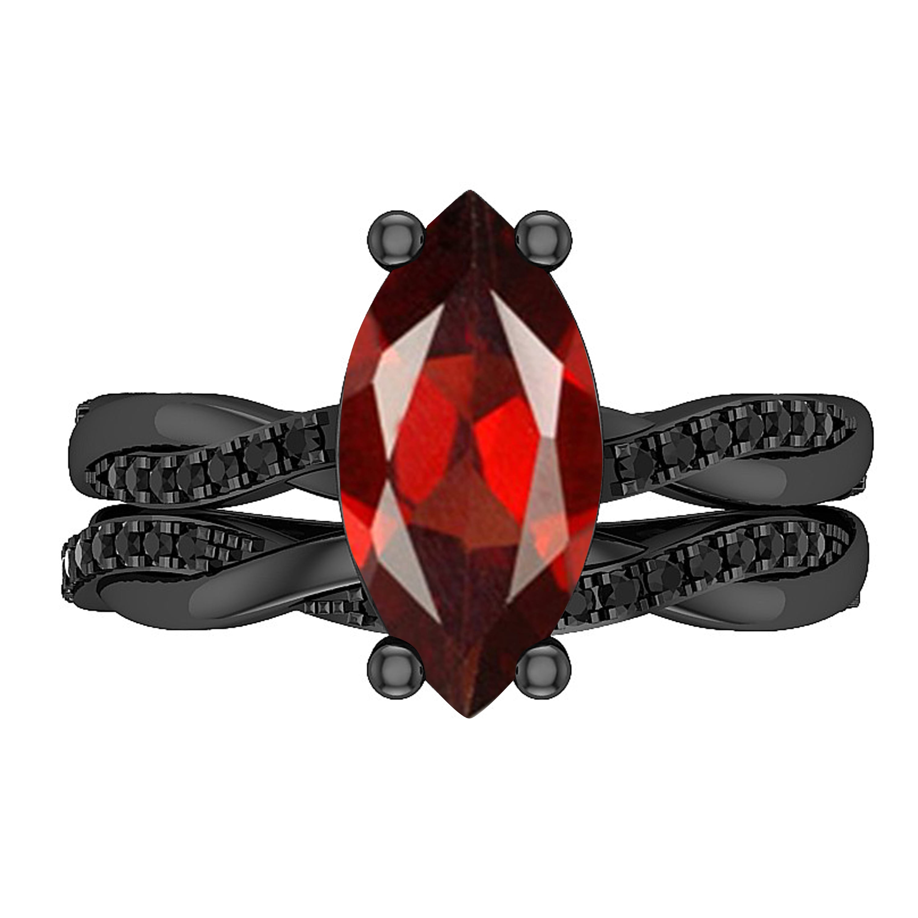 Dazzlingrock Collection 12X6mm Marquise Garnet & Round Black Diamond Engagement Ring Set for Women (0.30 ctw, Color Black, Clarity Opaque) in Black Rhodium Plated 10K White Gold, Size 5