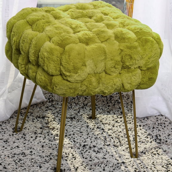 Home Soft Things Fox Faux Fur Pouf Stool Ottoman - Green Moss - 17x17x17"