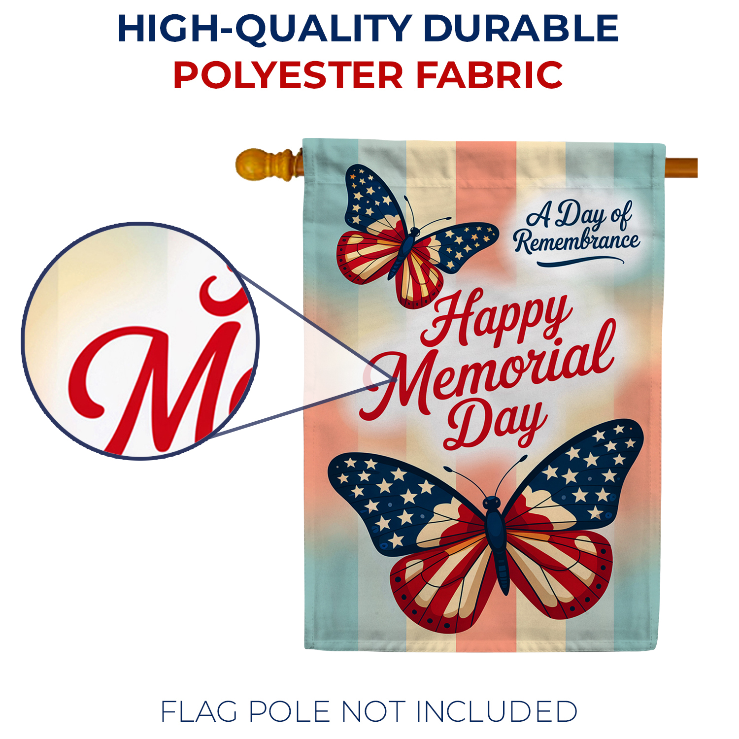 America Forever Happy Memorial Day Butterfly House Flag, 28 x 40 inch Double Sided, Watercolor Patriotic Banner, Remembrance Military Tribute Outdoor Yard Decorations