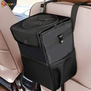 Spencer Car Trash Can with Lid and 3 Storage Pockets, 100% Leak-Proof Hanging Car Trash Bag Collapsible and Portable Garbage Bin for Car - Black 1.4 Gallons