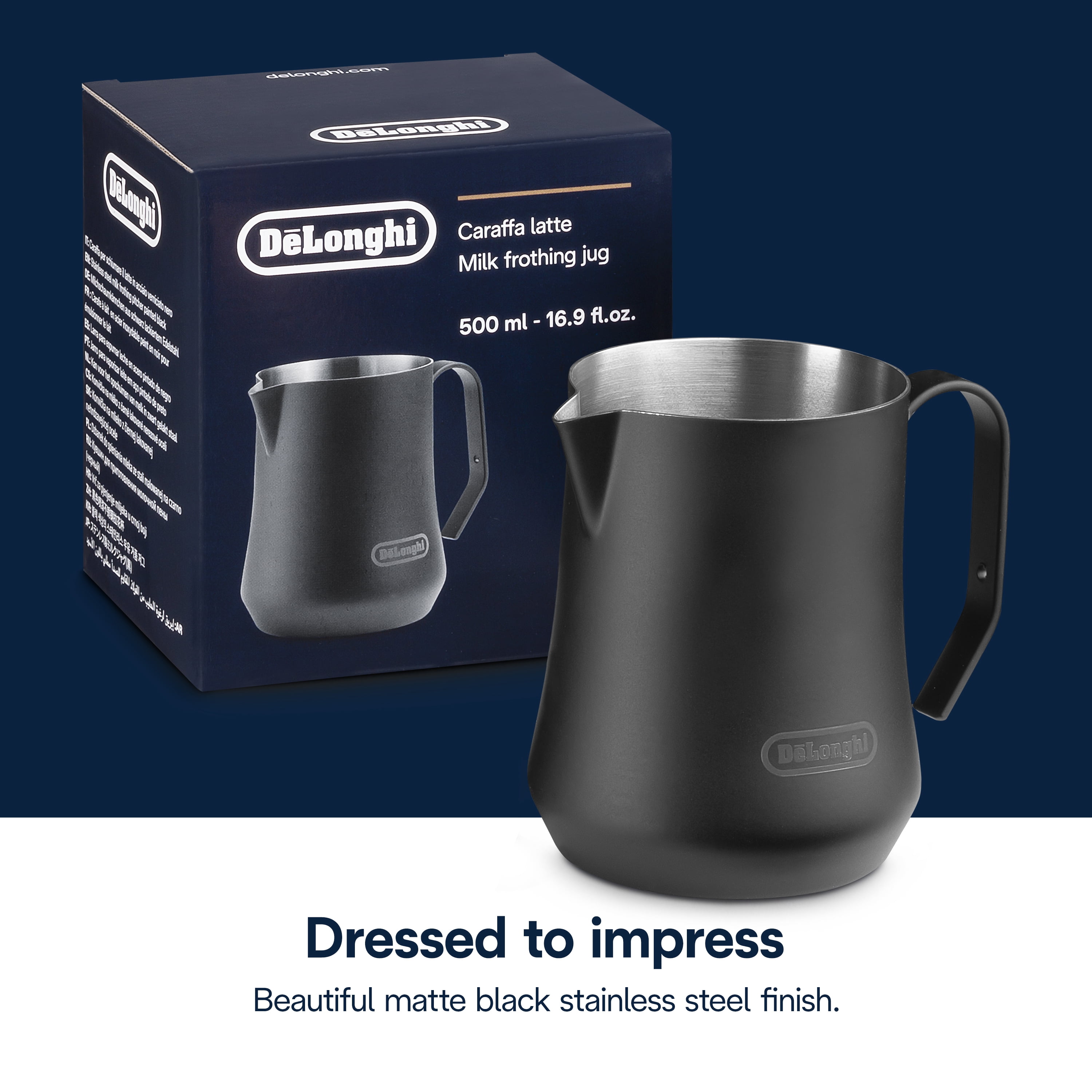 Milk Frothing Pitcher, Matte Black Stainless Steel, 17 oz - DLSC082