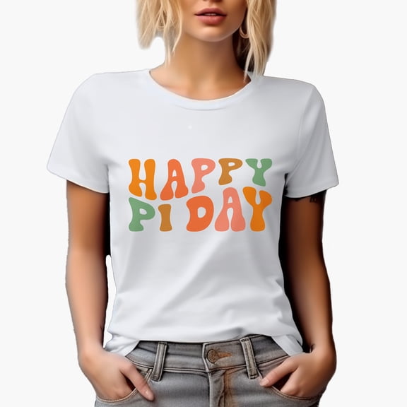 Happy Pi Day, March 14 Celebration of Mathematical or Math Constant, Groovy Retro Wavy Text Merch Gift, White T-Shirt, Small