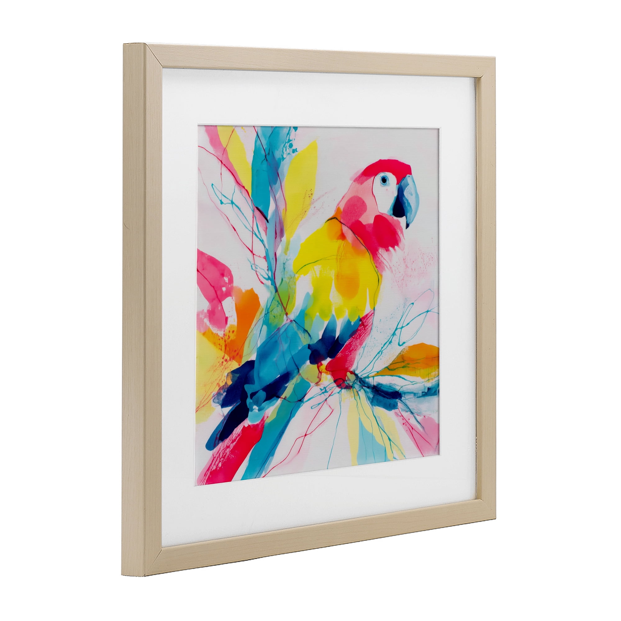 Stupell Industries Expressive Parrot in Bloom Birch Framed Print Under Glass, design by Chromatic Storm Studio