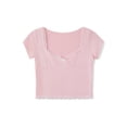 thumbnail image 4 of Michellecmm Women's Lace Trim Cropped Tops Short Sleeve Sweetheart Neck Mini Bow Front Sweet Slim T-Shirt, 4 of 10