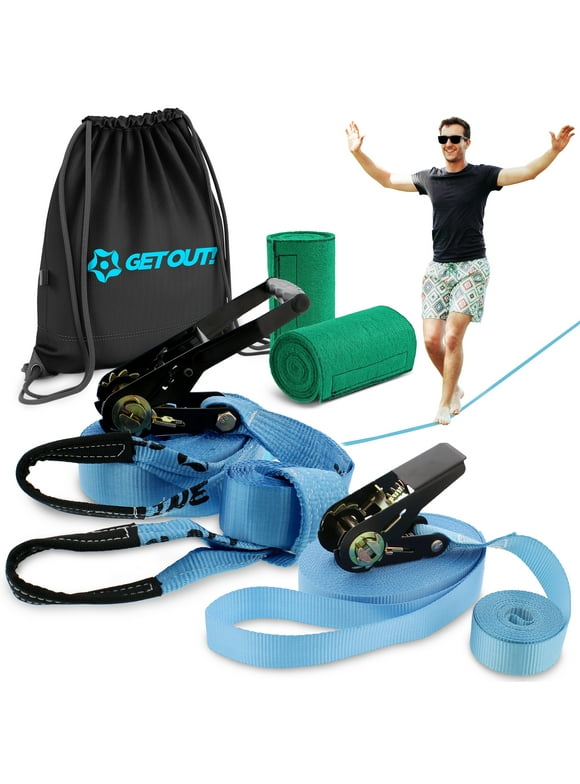Get Out Full Classic Slackline Kit with Helpline, Tree Protectors and Carry Bag