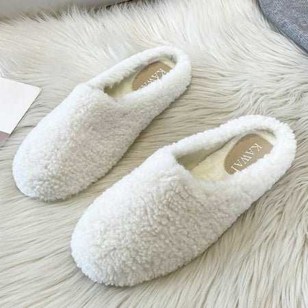 

2023 Winter Wool Slippers Women Curly Sheep Fur Flat Shoes Warm Cozy Slip On Pantuflas House Slides Femme Cotton Lambswool Mules