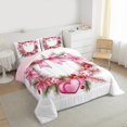 thumbnail image 3 of jejeloiu Bowtie Christmas Wreath Bedding Comforter Set,Pink Heart Print Twin Comforter Sets,Red Berry Pink Leaf Bedding Set For Princess,Ultra Soft Home Decor Reversible,2 Pieces, 3 of 8