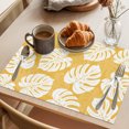 thumbnail image 3 of Monstera Foliage Placemats Set of 6 Retro Rustic Botanical Summer Yellow Place Mats Indoor Wipeable Table Mats Washable Cloth Dining Table Placemats for Kitchen Holiday Party Home Decor 13x19 Inch, 3 of 9