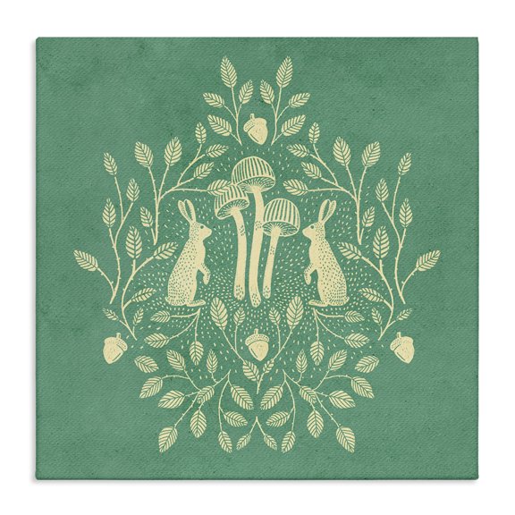 Stupell Industries Turquoise Botanical Rabbits Plants & Flowers Painting Wrapped Canvas Art Print Wall Art, 17 x 17