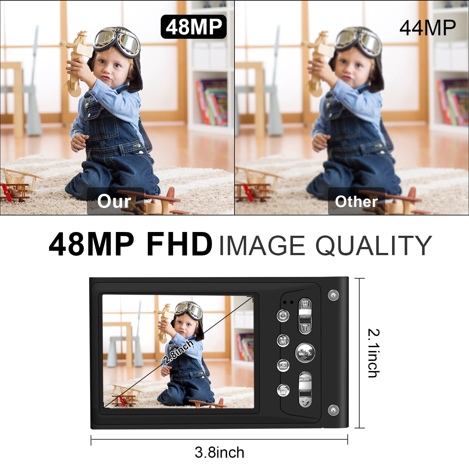 Jazeyeah 48 MP FHD 1080P Kids Digital Camera, 2.8-inch LCD Screen with 32GB Memory Card, Digital Point and Shoot Cameras with 16X Zoom Anti Shake, Perfect Gift for Teenagers(Black)