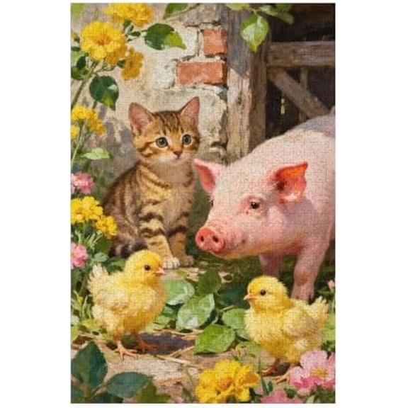 500 Piece Puzzles for Women, Cat Pig Puzzles 500 Piece Animal Floor Jigsaw Puzzle Educational Puzzle Kits Preschool Birthday Gifts for Women and Men