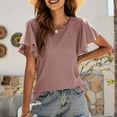thumbnail image 2 of Summer Tops for Women Round Neck Ruffle Sleeve Cutout Trendy Shirts Solid Color Casual Summer Tunic Top Blouses, 2 of 7