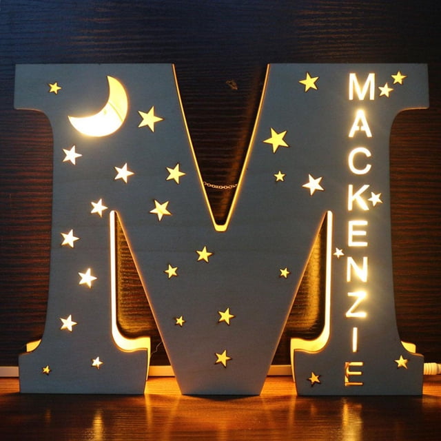 decorativa y estrella Luces nocturnas Lámparas Letreros Letras para decoraciones de guardería para Regalos Colgante de árbol de Yinane luz de la letra