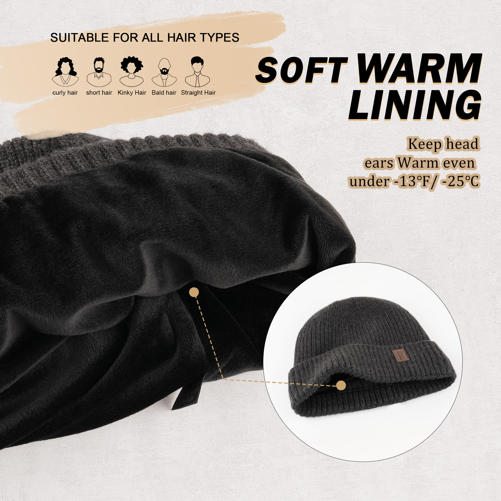 Wmcaps Fleece Lined Beanie Hat, Unisex Winter Knit Cap photo 8