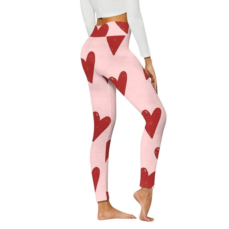 Hfyihgf Leggings for Women Butt Lift Tummy Control High Waisted Yoga Pants  Valentines Heart Printed Leggings Workout Bottoms(01#Pink,L) 