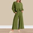 thumbnail image 3 of Pantalones Conjuntos de salón de otoño para mujer Traje casual de 2 piezas con dobladillo con volantes Traje diario de pierna ancha Kuymtek Verde Xl para Mujer, 3 of 6
