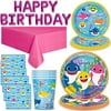 Baby Shark Party Supplies (Pink) for 16 - Large Plates, Dessert Plates, Napkins, Cups, Happy Birthday Balloon Banner (16 inch letters), Table cover - Great PinkFong Decorative Birthday Table