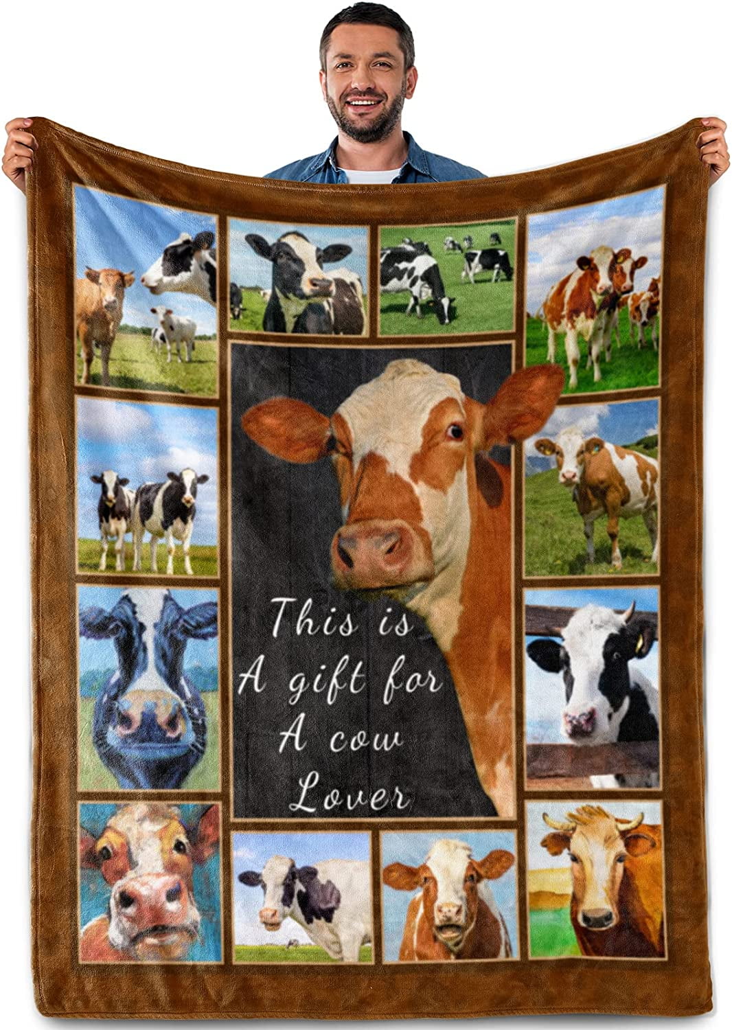 Cow Blanket Brown Cow Gifts for Women, Cow Decor Brown Cute Cow Print
