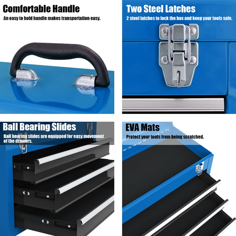Spaco Portable Garage Mechanic Tool Cabinet Box, Portable Tool Chest with 3 Drawers, Blue