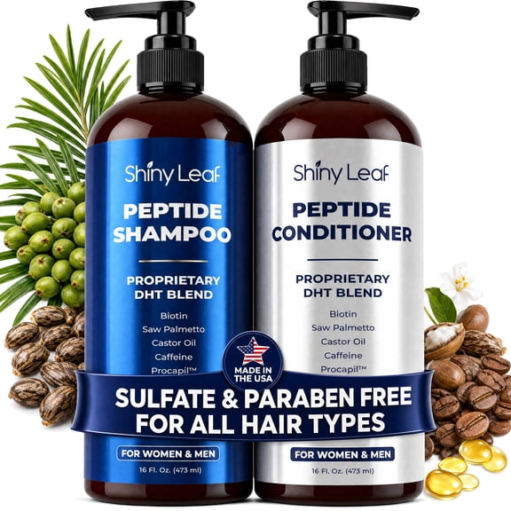 Anti-Thinning Peptide Shampoo and Conditioner – Sulfate Free Thickening Hair Fromula with Biotin, Caffeine & Saw Palmetto for Women & Men, Safe for Color-Treated And All Hair Types, 16 fl.oz Each
