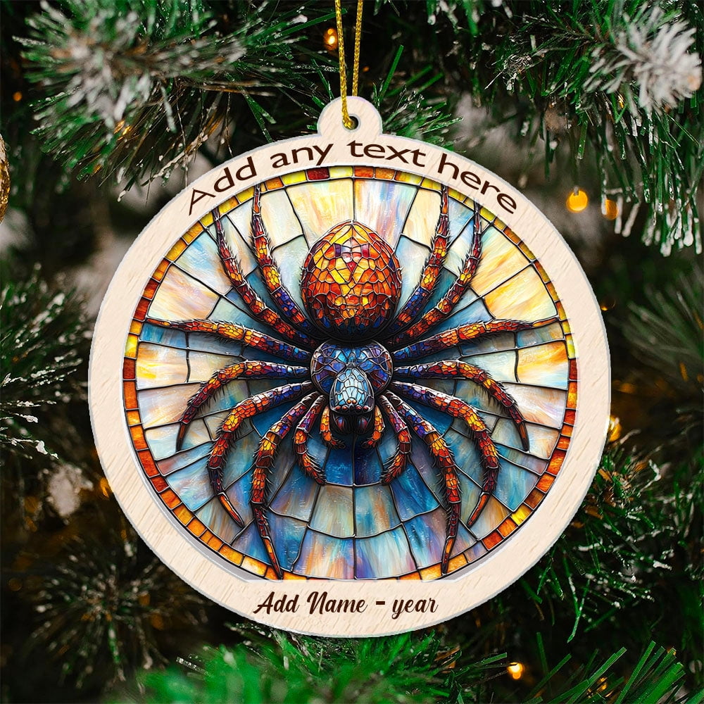 Jumping Spider Stained Glass Suncatcher Ornament – Holiday Ornament with Text for Loved Ones, Family & Friends, Christmas 2025 Decoration