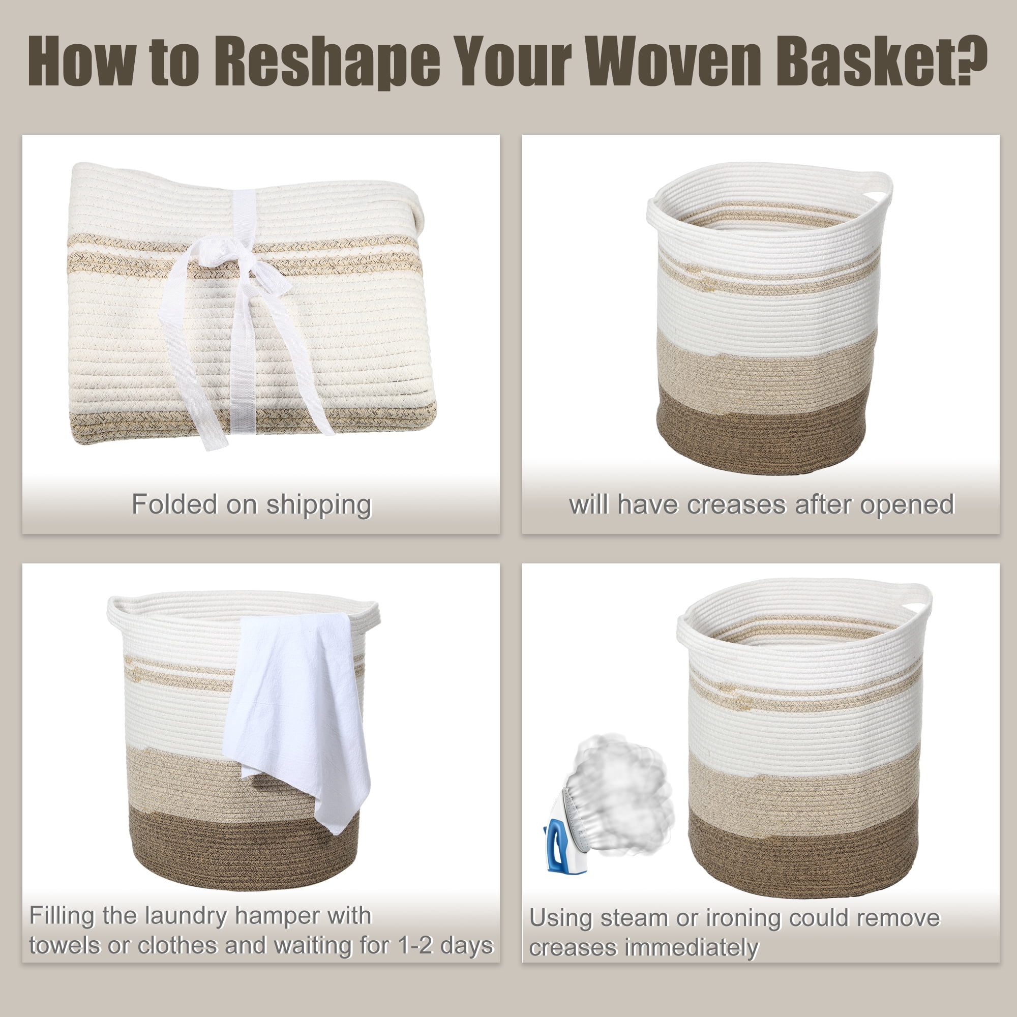 Unique Bargains Laundry Basket Hamper 18"x20" Tall Laundry Basket for Bedroom Baby Nursery Child's Laundry Coffee Color