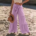 thumbnail image 2 of Womens High Waisted Wide Leg Pants with Tie Detail Patchwork Design Casual Comfortable Trendy Lounge Trousers, 2 of 7
