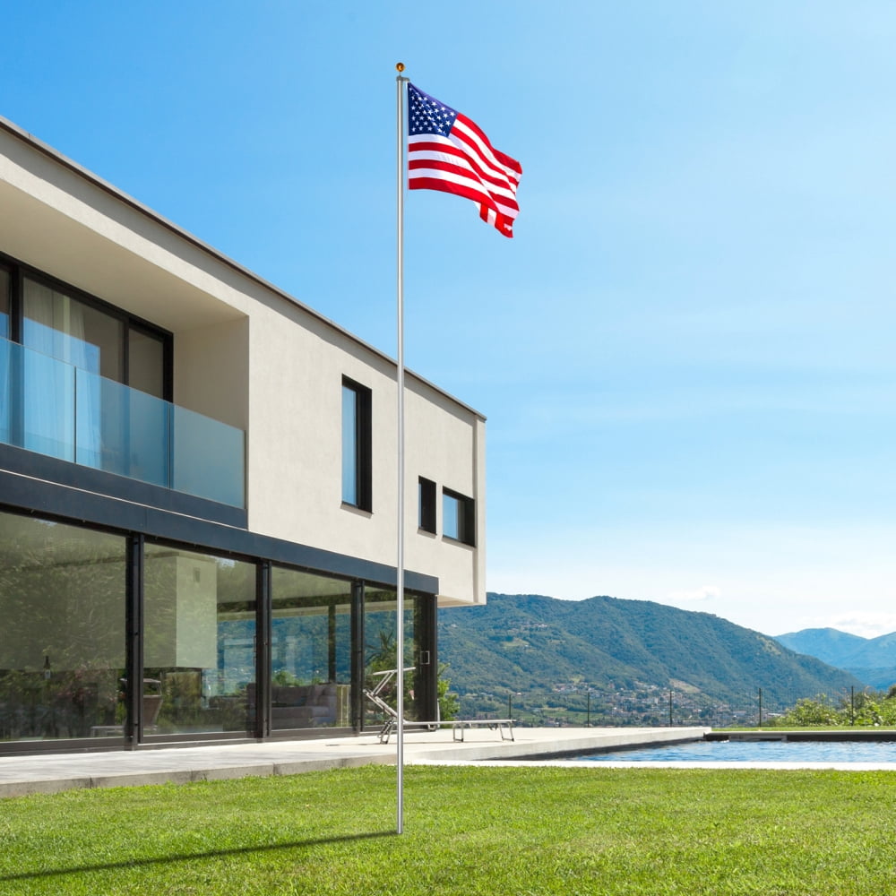 IVV 30FT Sectional Flag Pole Kit, Extra Thick Heavy Duty Aluminum Flagpoles for Outside House Inground with 3'x5' American Flag and Golden Ball Topper for Residential or Commercial Use, Silver