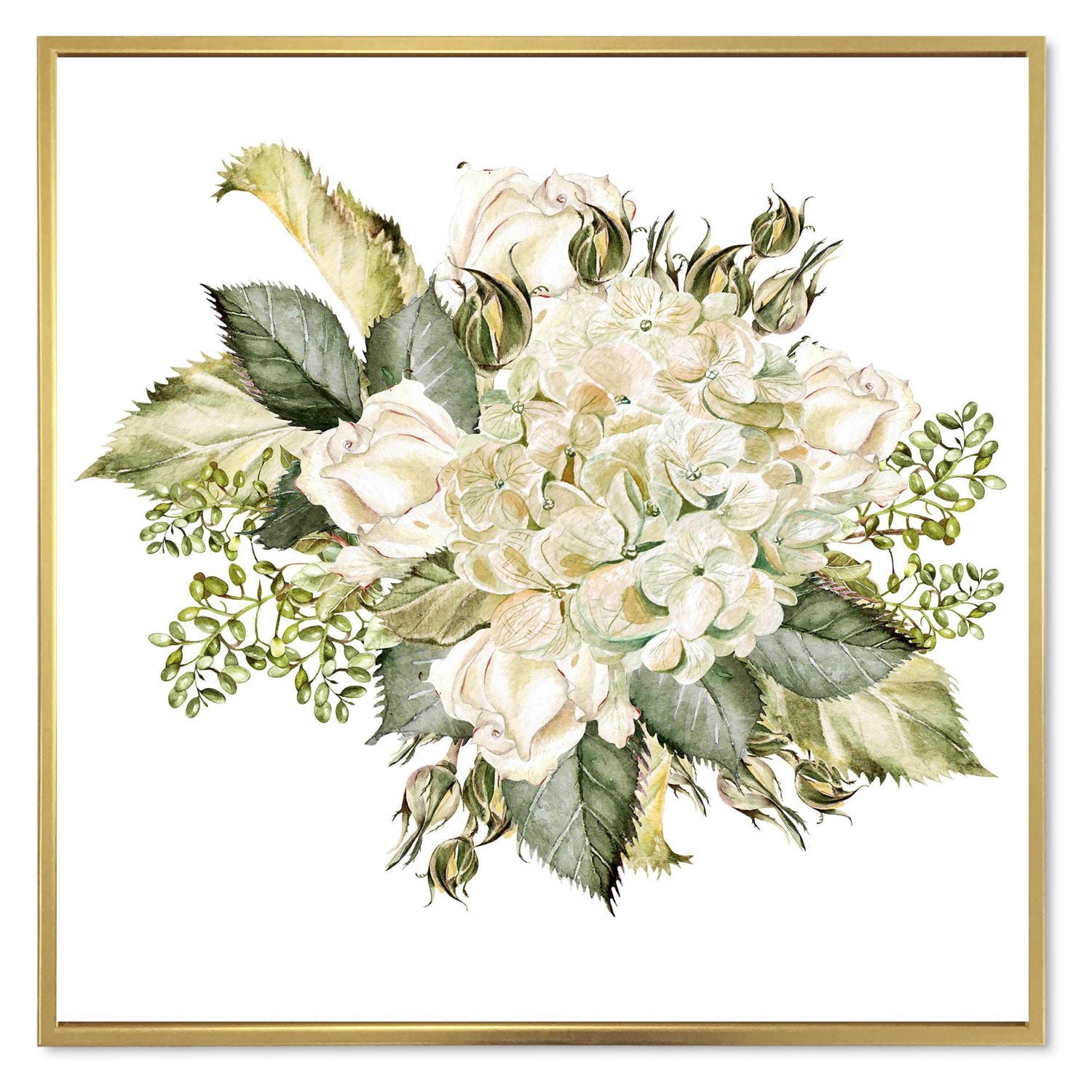 Designart Beautiful Bouquet With Hudrangea and Roses FLOAT FRAME WALL ART
