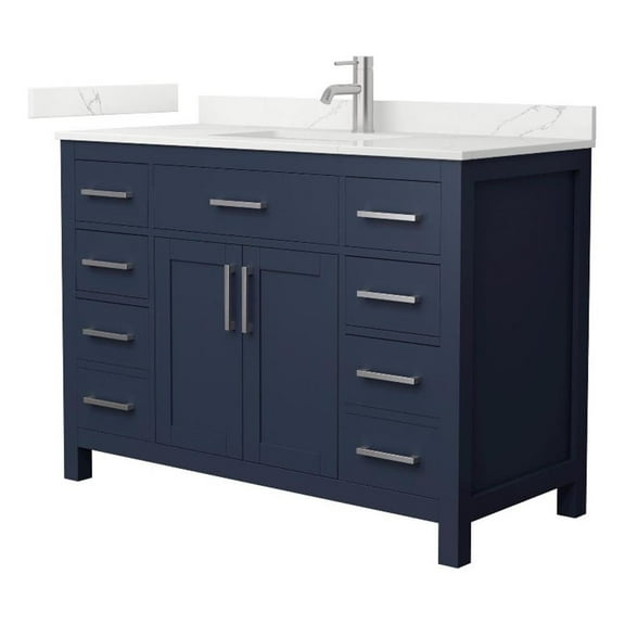 Beckett 48" Dark Blue Single Vanity & Giotto Quartz Top (1-Hole) & Nickel Trim