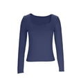 thumbnail image 4 of YUGYXL Womens Tops Dressy Casual Workout Outfits Fall Winter Long Sleeve Shirts Boat Neck Going Out Tops Fashion Navy Sweatshirts S, 4 of 5