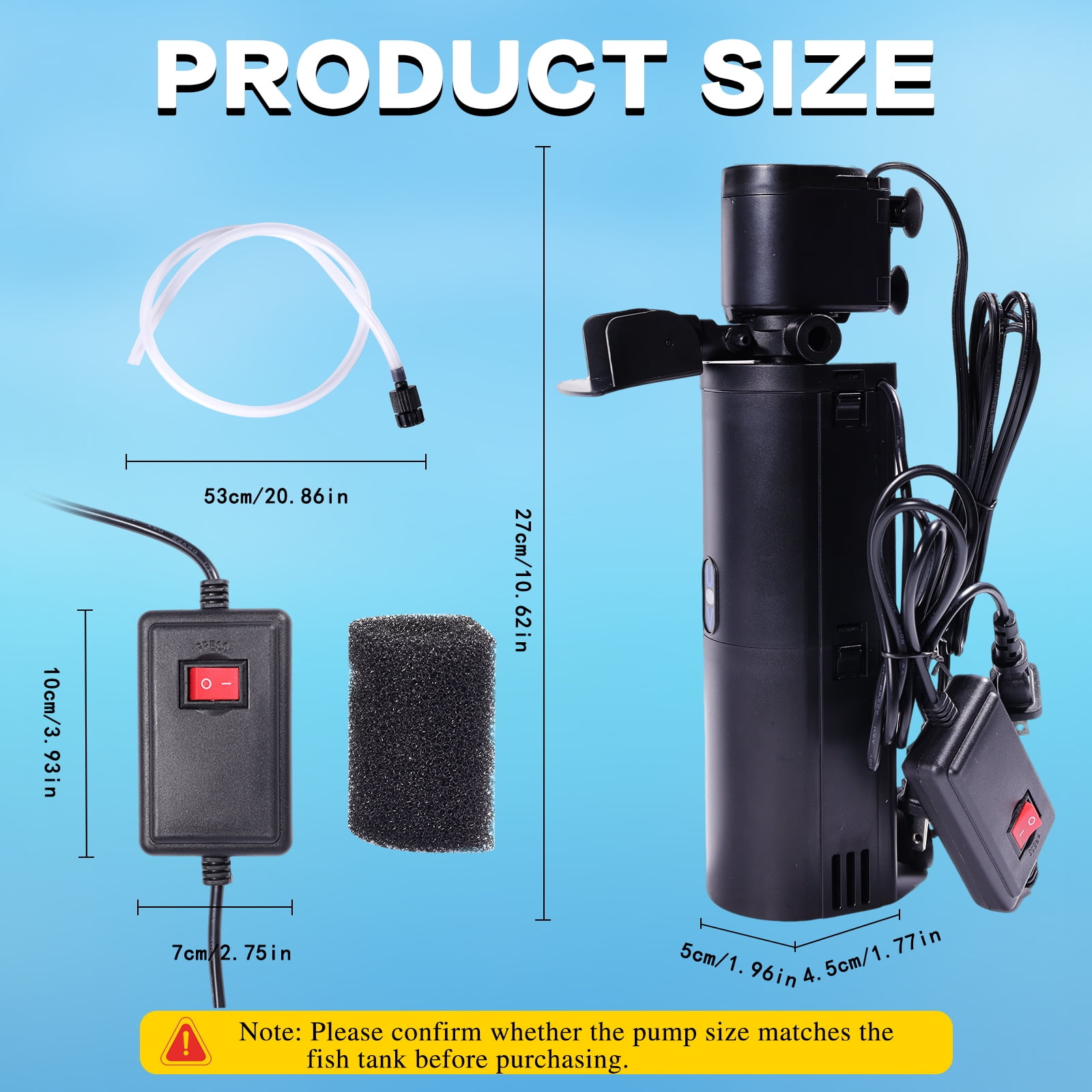 VNEKVA Aquarium Filter 20-75 Gallon with U-V Light Internal Pump for Fish Turtle Tank