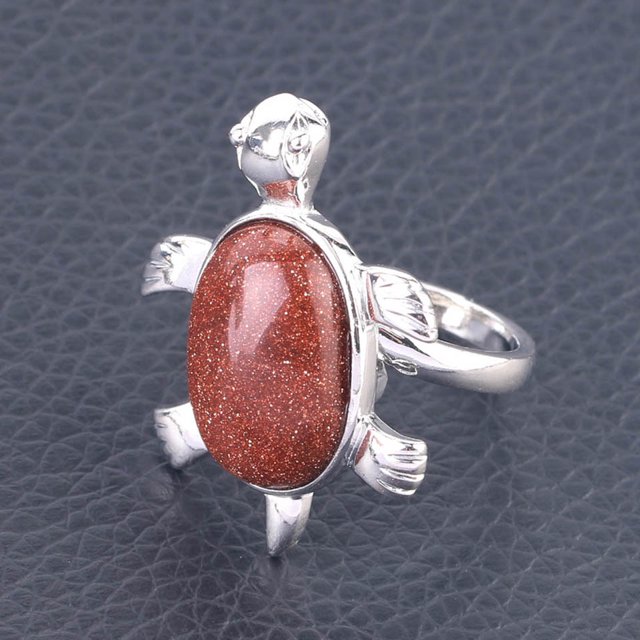 Women Rings Natural Gems Crystal Turtle Tortoise Lapis Lazuli Obsidian Jewelry