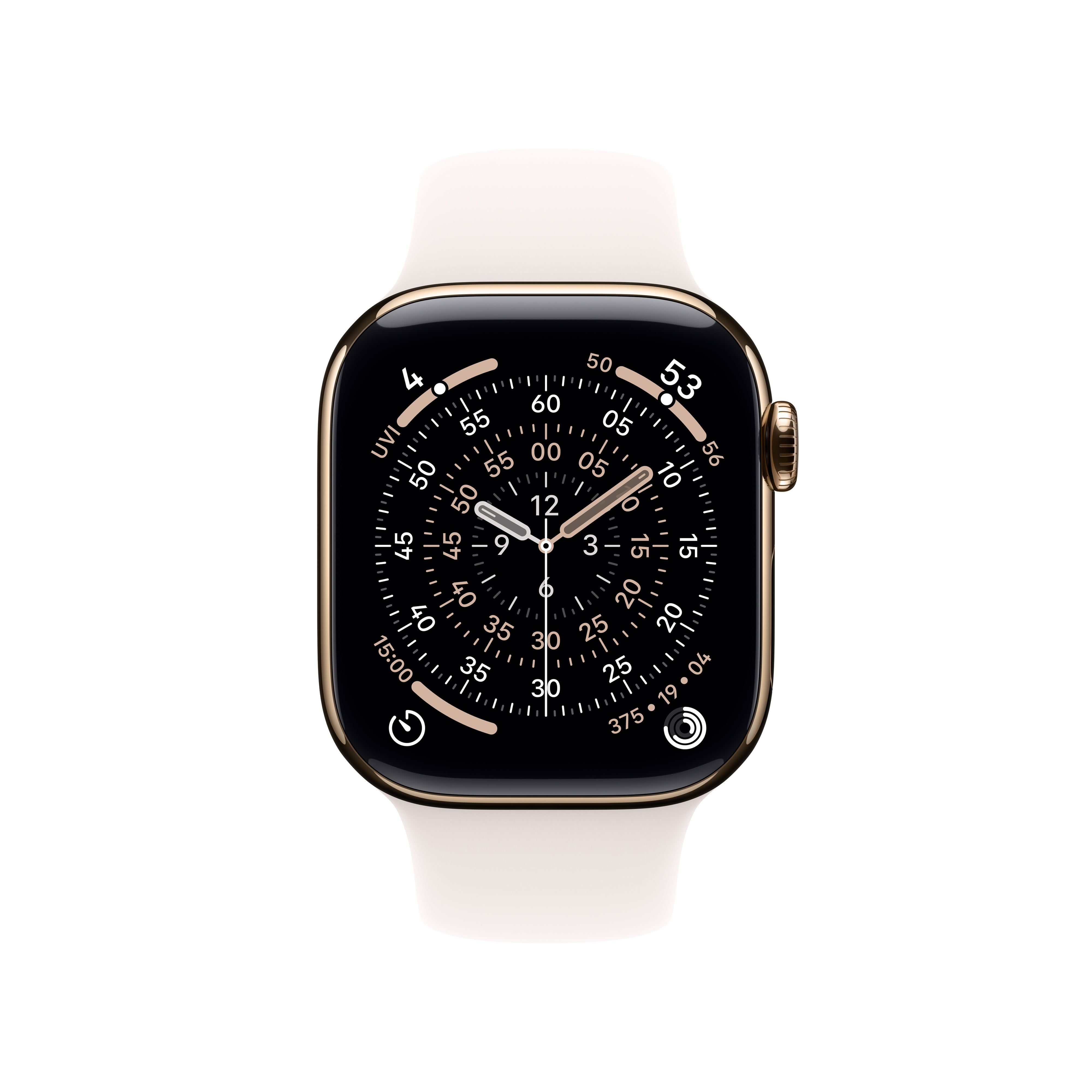 Apple Watch Series 11 [GPS + Cellular 42mm] Smartwatch with Gold Titanium Case with Light Blush Sport Band - S/M