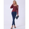 thumbnail image 3 of DARING DIVA Long Sleeves Pullover Solid Round Neck Pajama Tops L Red, 3 of 5