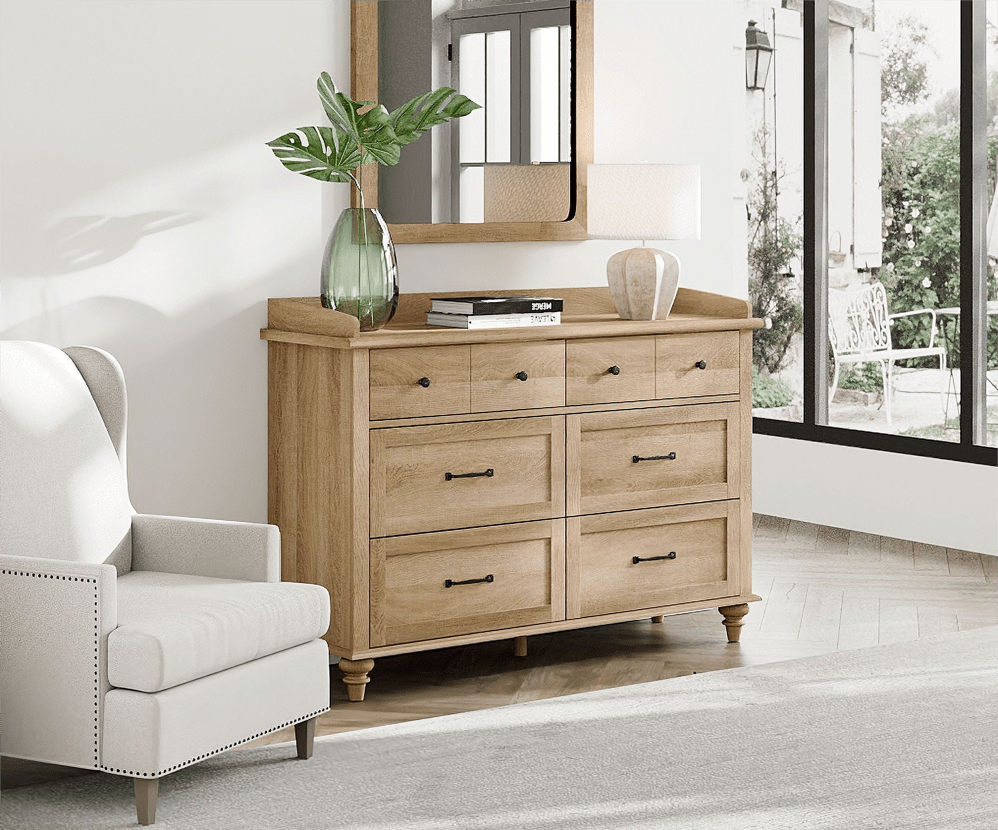 Wood Kids Dresser with 6 Drawers, Nursery Dresser Chest of Drawers, Mid-Century Dresser for Bedroom, Oak