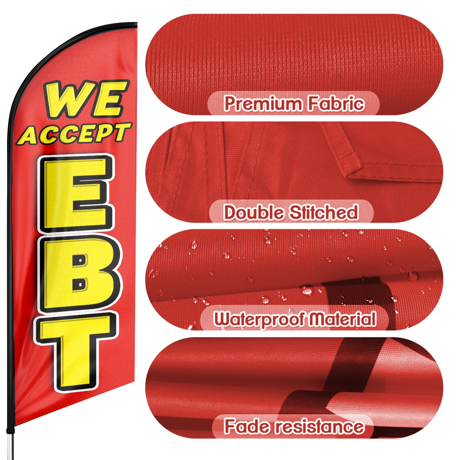 We accept EBT Sign Feather Flag,8FT EBT outdoor advertising flag,  EBT Business Sign,We accept EBT Swooper Flag（FLAG ONLY）