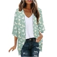 thumbnail image 2 of JTZGDY Cardigan Tops for Women Lightweight Casual Summer Floral Printed 3/4 Sleeve Chiffon Blouses Loose Fit Dressy Beach Cover ups Mint Green M, 2 of 6