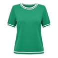 thumbnail image 6 of hoksml Women's Short Sleeve Crew Neck T-Shirt, Striped Trim Casual Tee for Everyday Wear, 6 of 7