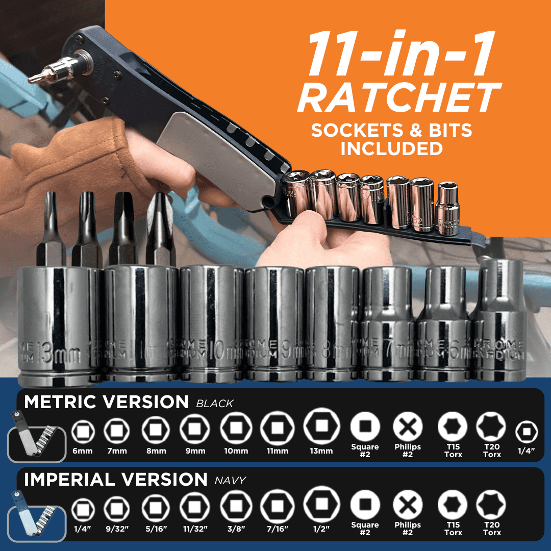 Kelvin Tools PakRatchet: Compact Right-Angled Ratchet Socket and Screwdriver Set - Mini Ratcheting Socket set and Screwdriver, 90 Degree for Tight Spaces, 11 in 1 Impact