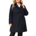 thumbnail image 5 of Unique Bargains Women's Plus Single Breasted Cinched Waist Winter Pea Long Coat 1X Dark Blue, 5 of 7