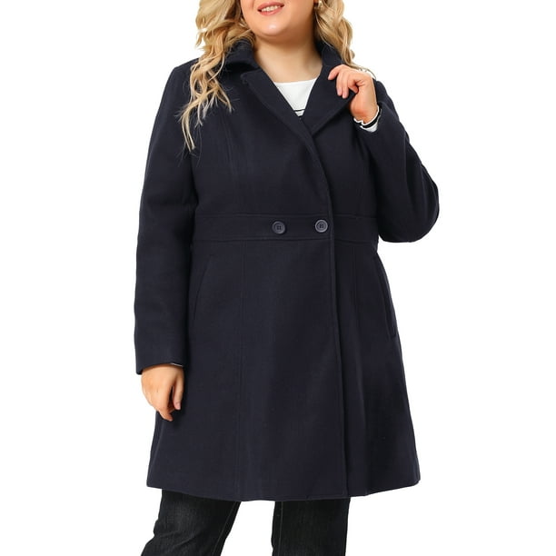 Agnes Orinda Women's Plus Coats Single Breasted Cinched Waist Winter Pea Long Coat