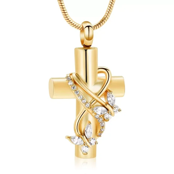 Stainless Steel Love Infinity Cross Urn Pendant Memory Necklace for Cremation Ashes Holder Memorial Jewelry Butterflies Ash Urn Necklace