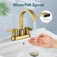 thumbnail image 2 of Bathroom Faucets for Sink 3 Hole,4 Inch Centerset Waterfall Faucet 2 Handle for Bathroom Sink with Pop-Up Drain and Supply Lines Brushed Gold, 2 of 9