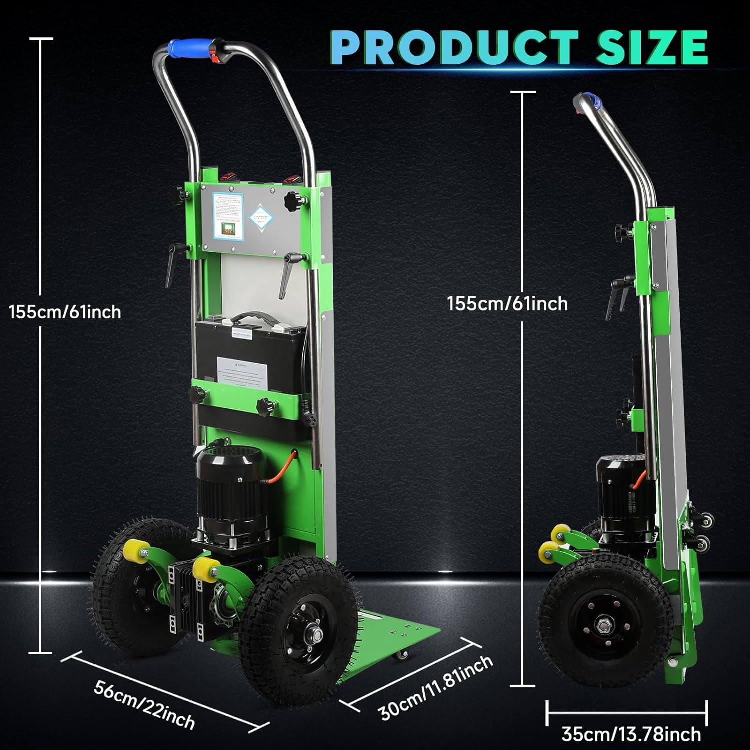 Esheno Electric Stair Climbing Hand Truck 880 lbs Capacity Heavy Duty Stair Climber Dolly Cart with 3 Ropes for Furniture Logistics Warehouse Green