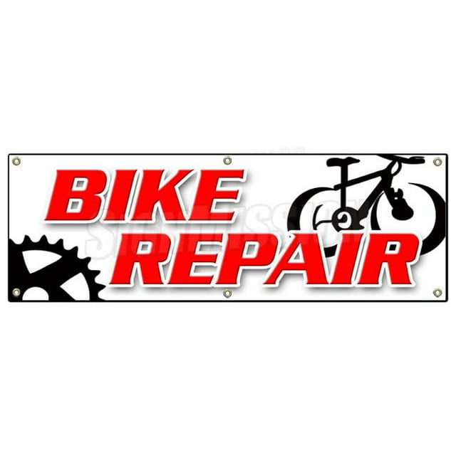 SignMission B-72 Bike Repair 72 in. Bike Repair Banner Sign - Bicycle Shop Repair Rental Scooter Cycle Helmet Shoes