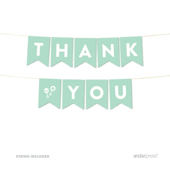 Thank You Mint Green Gender Neutral Baby Shower Pennant Garland Party Banner